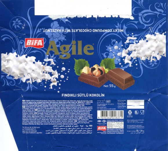 Agile, Chocolate with nuts, 55g, 2011, BiFA Biskuvi ve Gida San A.S., Turkey