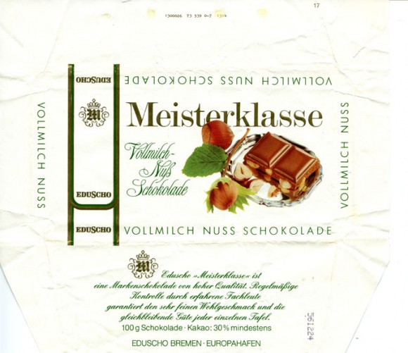 Milk chocolate with hazelnuts, 100g, Eduscho, Bremen, Germany