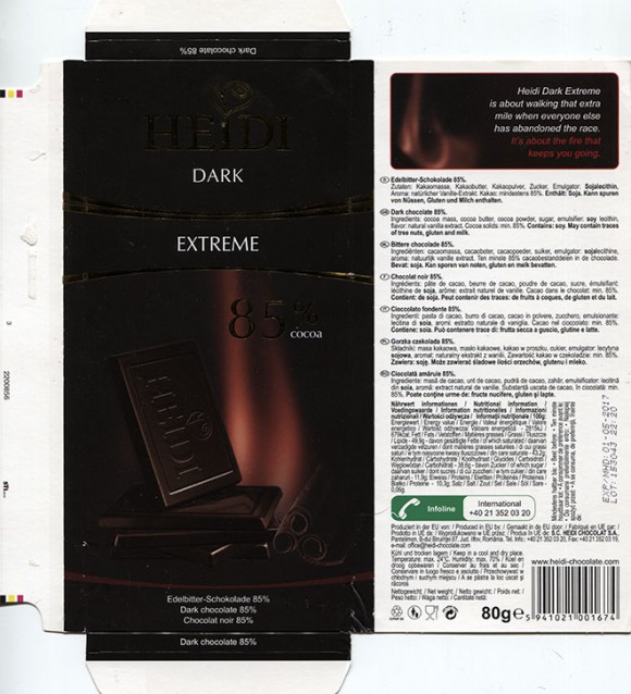 Dark chocolate, 80g, 01.05.2016, S.C. Heidi Chocolat S.A, Romania