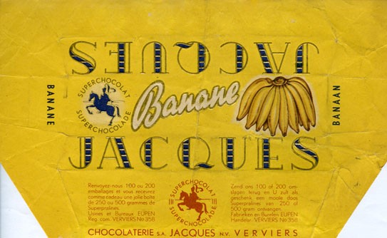 Banane, chocolate with banane flavour filling, Jacques Chocolaterie, Eupen, Belgium
