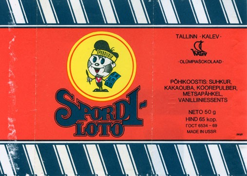 Spordiloto, milk chocolate, 50g, 31.10.1989
Kalev, Tallinn, Estonia