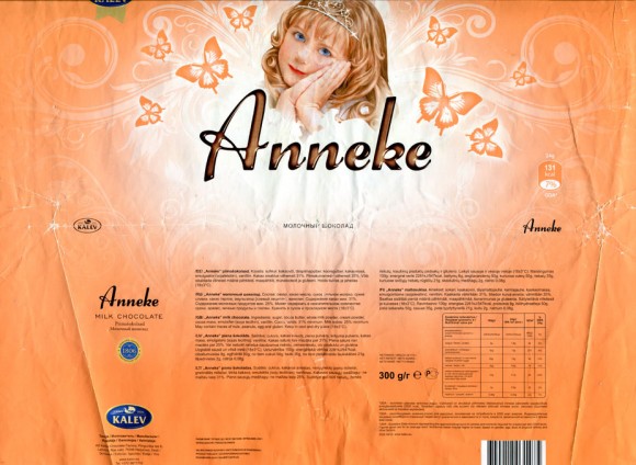 Anneke, milk chocolate, 300g, 06.08.2012, AS Kalec Chocolate Factory, Lehmja, Estonia