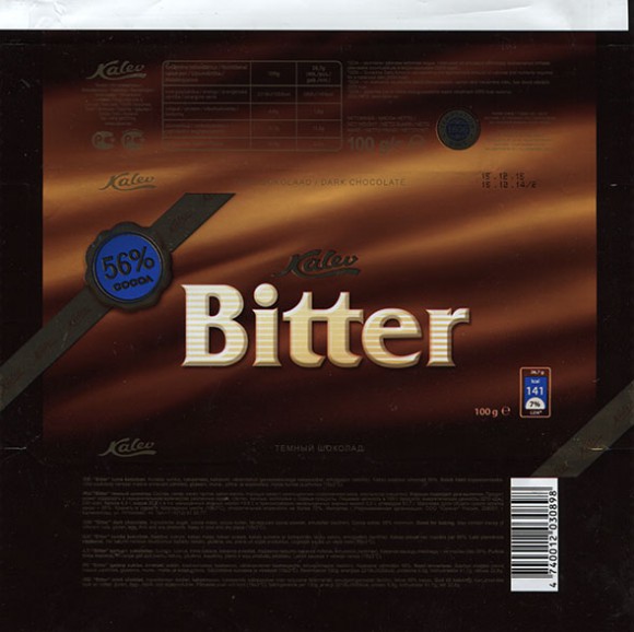 Bitter, dark chocolate, 100g, 15.12.2014, AS Kalev, Lehmja, Estonia
