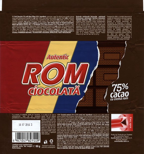 Autentic ROM ciocolata, dark chocolate with rum filling, 88g, 16.07.2015, Kandia Dulce S.A, Bucharest, Romania