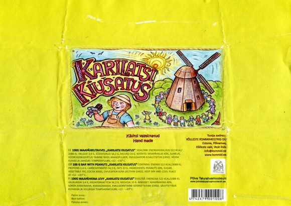 Karilatsi kiusatus, hand made bar with peanuts, 100g, 23.10.2012, Kolleste kommimeistrid ou, Veski k., Kolleste v., Polvamaa, Estonia