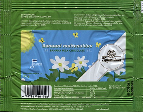 Milk chocolate with banana, 38g, 13.05.2014, Kultasuklaa Oy, Iittala,  Finland