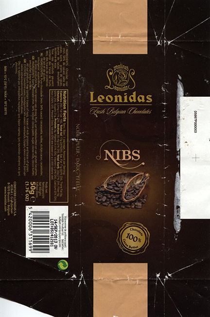 Nibs, dark chocolate, 50g, 14.09.2012, Confiserie Leonidas S.A., Brussels, Belgium