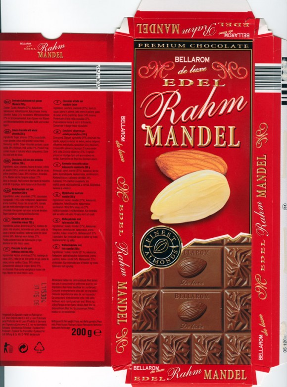 Bellarom de luxe, cream chocolate with whole almonds, 200g, 31.05.2005, Lidl Stiftung&Co.KG, D-74167 Neckarsulm