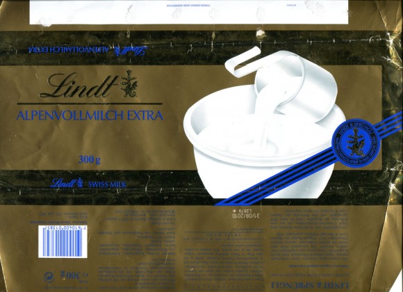 Milk chocolate, 300g, 31.08.2009, Lindt & Sprungli AG, Switzerland