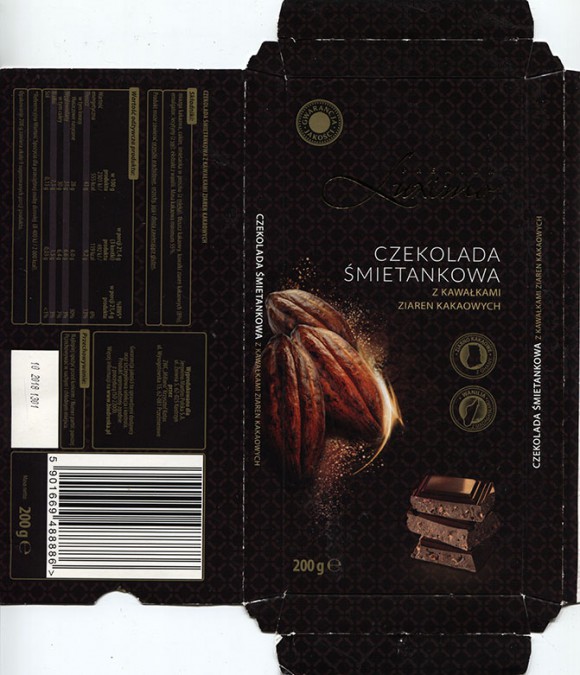 Chocolate with cacao beans cream, 200g, 10.2017, ZWC Millano, Przezmierowo, Poland for Jeronimo Martins Polska S.A.