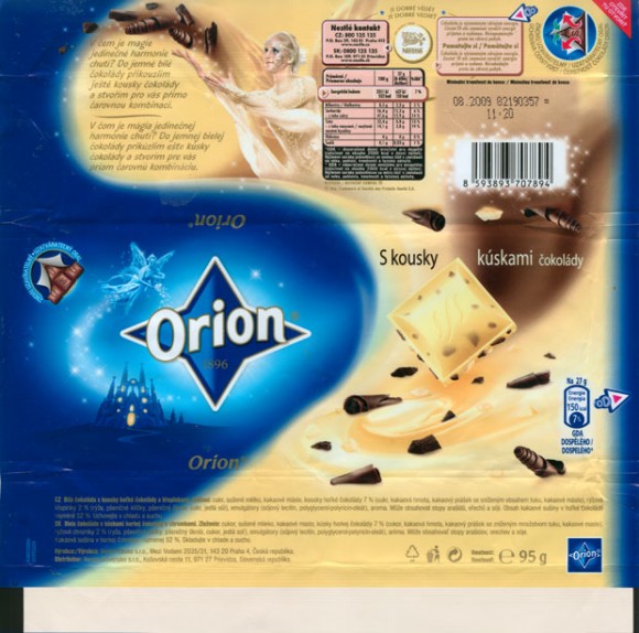 Orion, white chocolate with dark chocolate pieces, 100g, 08.2008, Orion Nestle Cesko s.r.o, Praha, Czech Republic