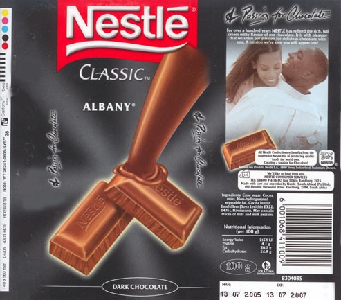 Albany, dark chocolate, 100g, 13.07.2005, Nestle South Africa Ltd, Randburg, South Africa