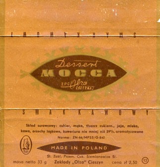 Dessert Mocca, chocolate with coffee, 33g, about 1970, Olza, Poland