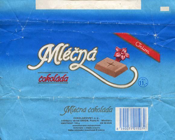Milk chocolate, 100g, about 1987, Cokoladovny o.p., Orion, Praha, Czech Republic