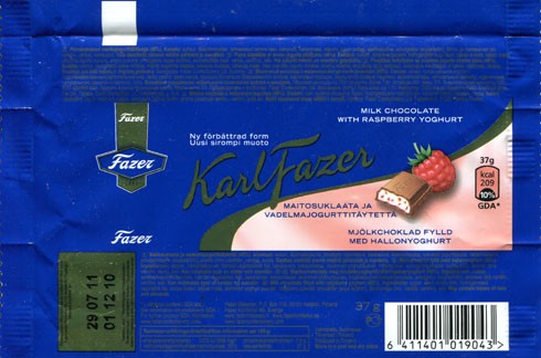 KarlFazer, milk chocolate with raspberry yoghurt, 37g, 01.12.2010, Fazer, Helsinki, Finland
