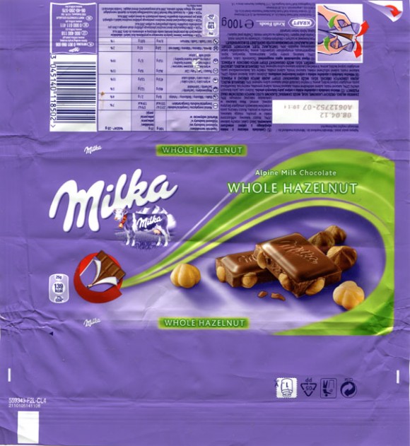 Milka, Alpine milk chocolate with whole hazelnut, 100g, 08.04.2011, Kraft Foods Polska S.A, Warszawa, Poland