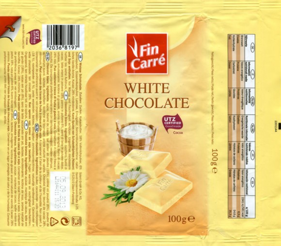 FinCarre, white chocolate, 100g, 05.09.2012, Lidl Stiftung&Co.KG, Neckarsulm, Germany
