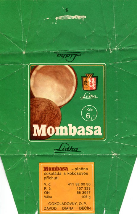 Mombasa, 106g, about 1980, Cokoladovny, Obor. podnik, zavod Diana, Decin Lidka (Diana), Czech Republic (CZECHOSLOVAKIA) 