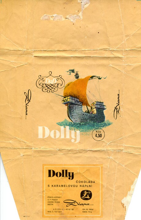 Dolly, milk chocolate with caramell filled, 70g, about 1970, Diana, Decin, Czech Republic (CZECHOSLOVAKIA)