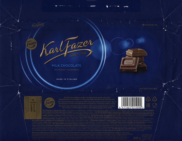 Milk chocolate, 200g, 09.11.2015, Fazer Makeiset oy, Helsinki, Finland