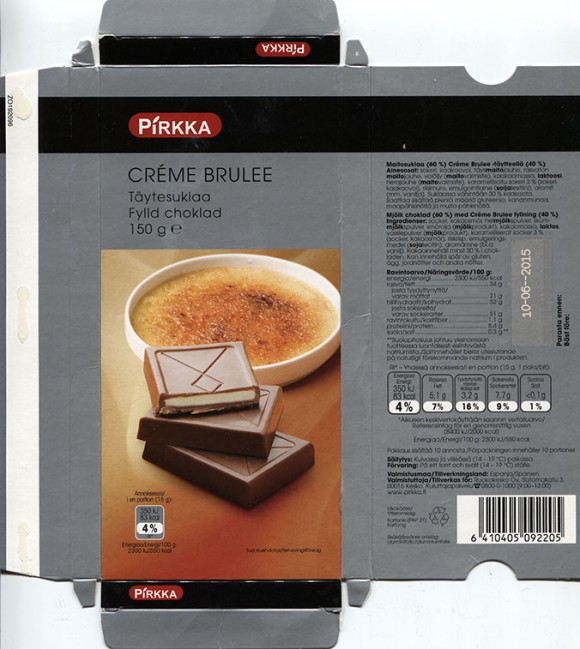 Creme brulee, milk chocolate, with Creme Brulee filling, 150g, 10.06.2014, Ruokakesko oy, Kesko, made in Spain