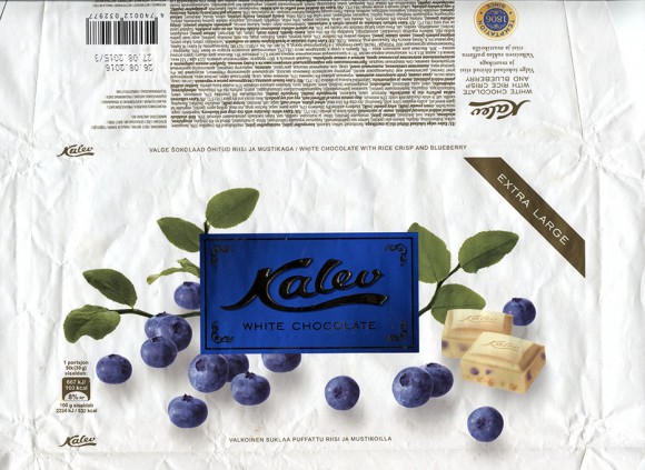 Kalev white chocolate with rice crisp and blueberry, 300g, 29.10.2014, AS Kalev, Lehmja, Estonia