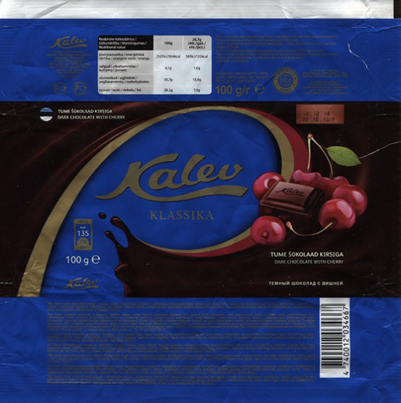 Dark chocolate with cherry, 100g, 03.12.2013, AS Kalev, Lehmja, Estonia