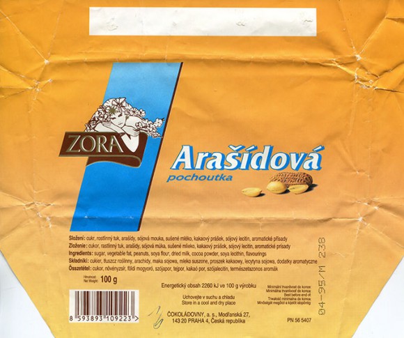Arasidova pochoutka, 100g, 04.1994, Cokoladovny a.s., Zora, Praha, Czech Republic