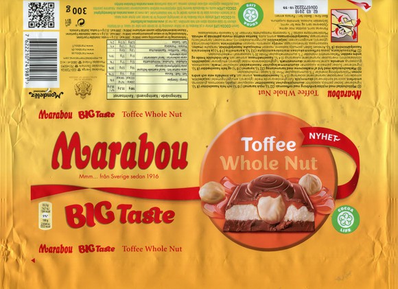 Marabou, big taste, milk chocolate with whole nuts and toffee, 300g, 03.06.2017, Mondelez International (Sverige), Sweden