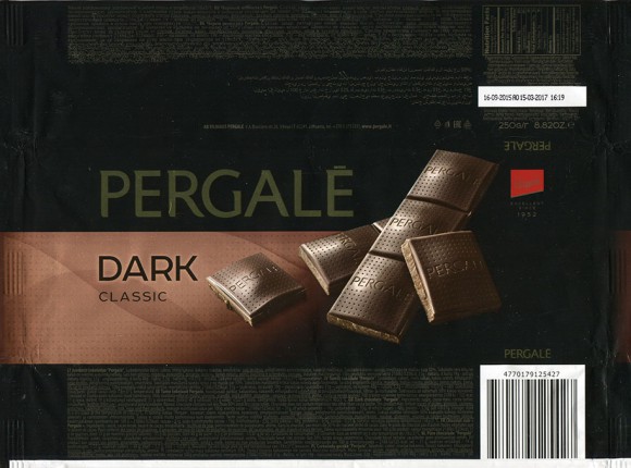 Dark chocolate, 250g, 12.05.2015, Vilniaus Pergale AB, Vilnius, Lithuania