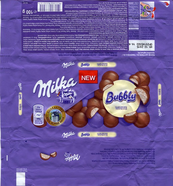 Milka, milk chocolate with aerated white chocolate, 100g, 09.12.2014, Mondelez Polska S.A., Warszawa, Poland