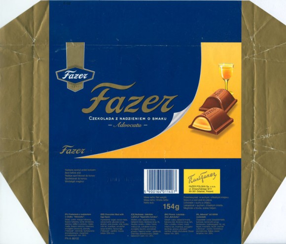 Fazer Advocatu, milk chocolate filled with egg-liquor, 154g, 2000, Fazer Polska Sp. z o.o., Gdansk, Poland