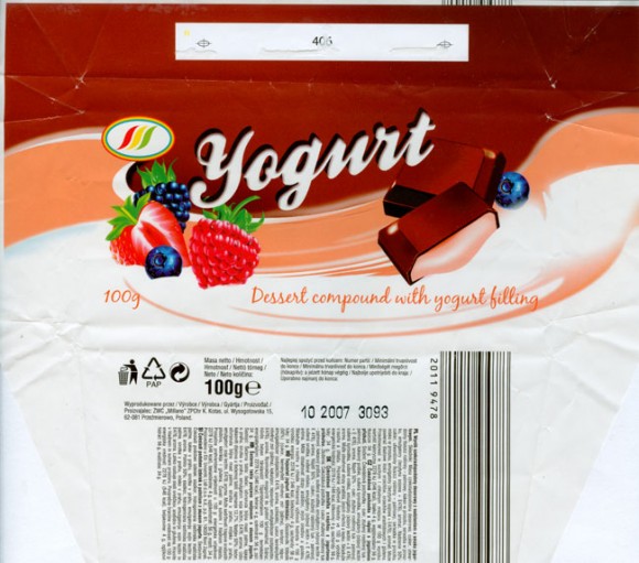 Yogurt, dessert compound with yogurt filling, 100g, 10.2006, Millano, Przezmierowo, Poland