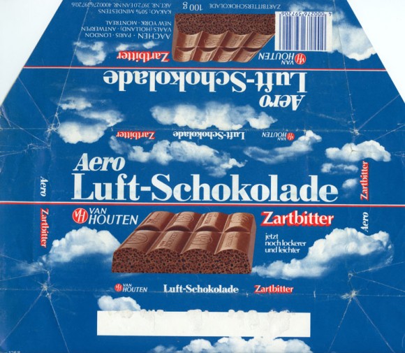 Aero Luft-schokolade, aerated dark chocolate, 100g, 1980, Van Houten, Quickborn, Germany