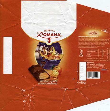 Milk chocolate with orang cream filling, 50g, 10.10.2012, Romana Prod SRL Roman membra Agrana Group Romania, Romania