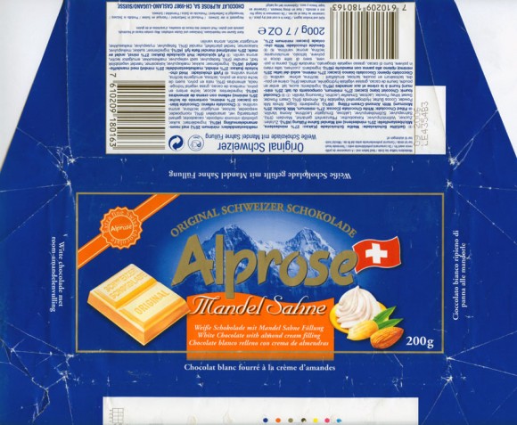 Alprose, white chocolate with almond cream filling, 200g, 09.2005, Chocolat Alprose SA, Caslano-Lugano, Switzerland