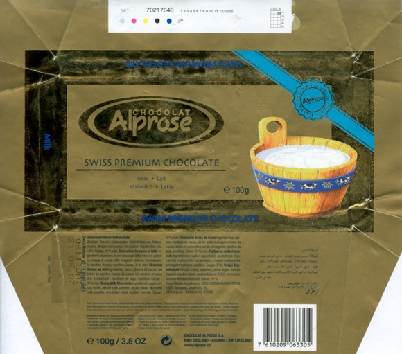 Alprose, milk chocolate, 100g, 21.05.2006, Chocolat Alprose SA, Caslano-Lugano, Switzerland