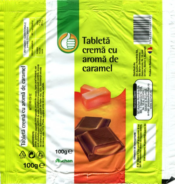 Tablet with caramel cream, 100g, 2011, SC Auchan Romania SA, Bucuresti, Romania