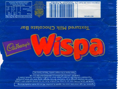 Wispa, textured milk chocolate bar, 12.07.1993, Cudbury\