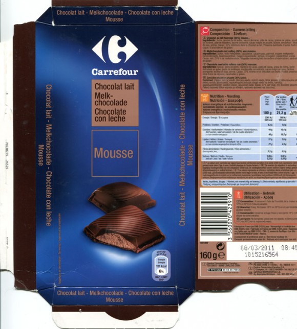 Milk chocolate with mousse, 160g, 08.03.2010, Carrefour Levellois Cedex, Interdis SNC, Mondeville, France