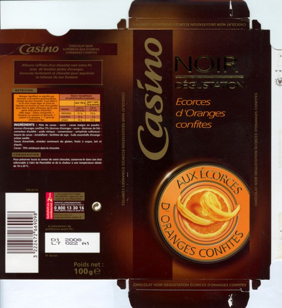 Noir Degustation, dark chocolate with orange, 100g, 02.2007, Casino, France