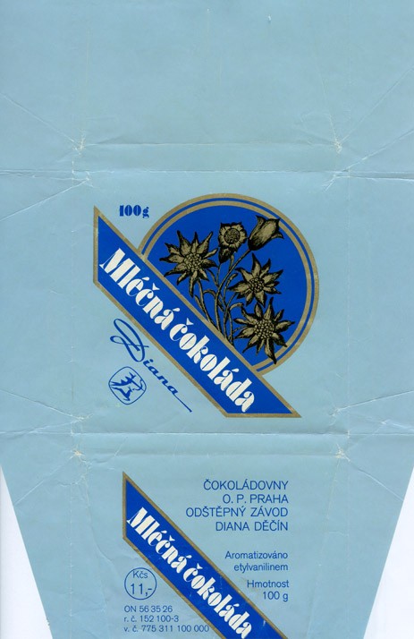 Milk chocolate, 100g, about 1980, Diana, Decin, Czech Republic (CZECHOSLOVAKIA)