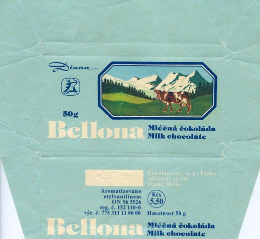 Milk chocolate, 50g, about 1986, Diana, Decin, Czech Republic (CZECHOSLOVAKIA)