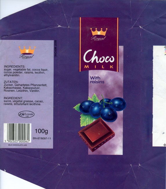 Royal, milk chocolate with raisins, 100g, 09.08.1995, Dudzinski Ltd. Poland