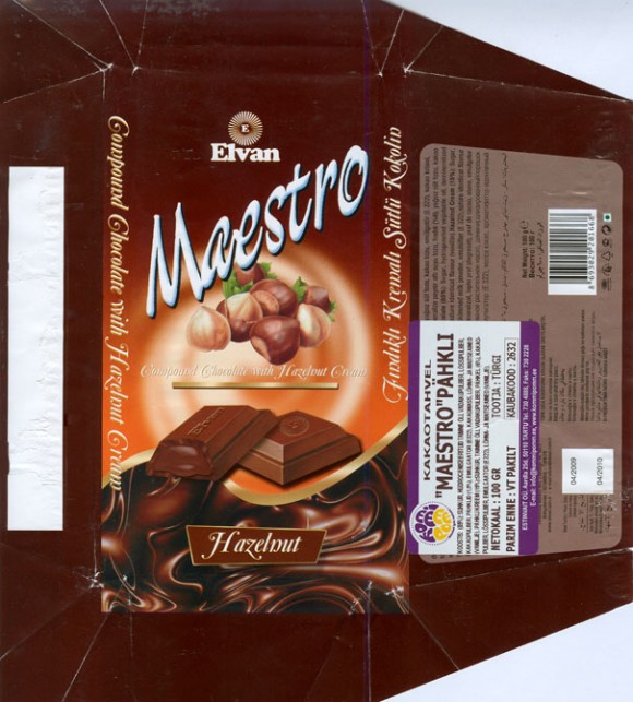 Maestro, compound chocolate with hazelnut cream, 100g, 04.2009, Elvan Gida San. Ve Tic. A.S., Istanbul,  Turkey