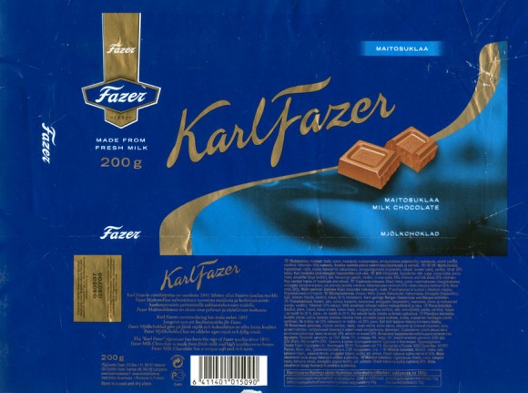 KarlFazer, milk chocolate, 200g, 03.07.2006, Cloetta Fazer Chocolate Ltd, Helsinki, Finland