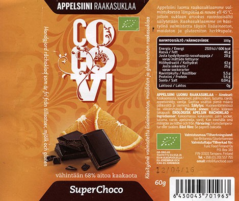 Handmade chocolate with orange flavoured, 60g, 12.04.2015, Func Food Finand Oy, Tampere, made in United Kingdom