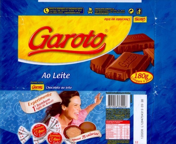 Milk chocolate, 180g, 12.02.2007, Chocolates Garoto S.A, Vila Velha, Brasil