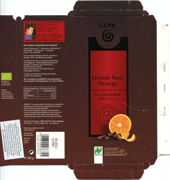 Grand Noir orange, 100g, 04.2012, Gepa The Fair Trade Company, Wuppertal, Germany