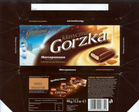 Goplana klasyczna gorzka, chocolate with marzipan filling, 90g, 06.2008, Goplana S.A for Nestle Polska (Warszawa), Poznan, Poland